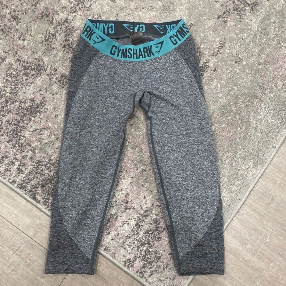 Gymshark Women’s Grey Charcoal Teal Band Flex Seamless Crop Leggings Sz S
